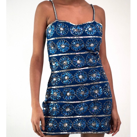 Blue sequin vintage dress-GREAT CONDITION - Picture 2 of 4